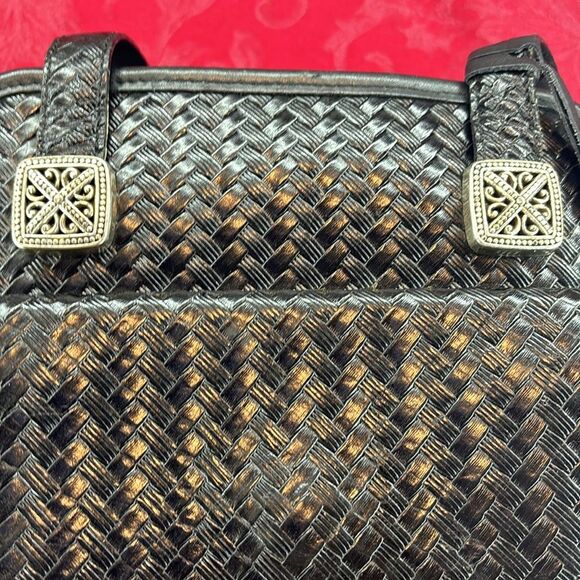 Vintage Brighton Black Leather Crossbody Messenger Bag Braided Pattern - Picture 6 of 15